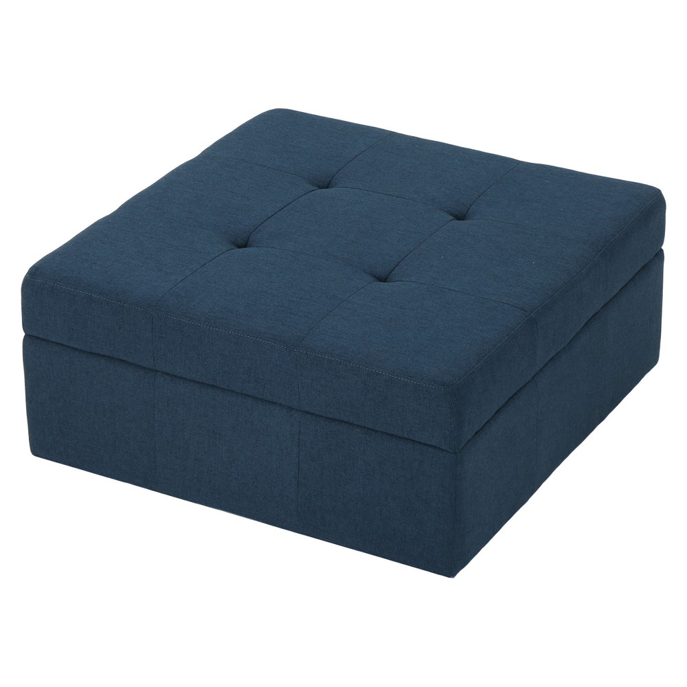 Christopher Knight Home Chatsworth Storage Ottoman - Navy: Elegant Tufted Design, Soft Polyester Upholstery, Mobile Casters