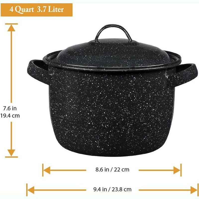 Granite Ware Enamel on Steel 4-Quart Bean / Stock Pot with lid, Speckled Black, 3 of 5