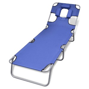 vidaXL Folding Sun Lounger with Head Cushion Powder-coated Steel Blue - 1 of 4