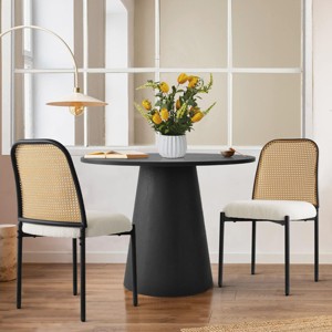 Dwen+Milan 3pcs Round Table Set with 2 Chair, 35" Round Table with 2 Bouclé Fabric Rattan Chair for Living room, Dining Room - Maison Boucle - 1 of 4