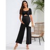 Whizmax Women's Maternity Summer Cutout Jumpsuits Puff Short Sleeve Sweetheart Neck Ruffle Casual High Waist Wide leg Rompers - 4 of 4