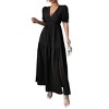 Womens Deep V Neck Short Sleeve Side Slit Smocked Midi Dress - 4 of 4