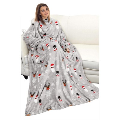 Catalonia Wearable Blanket with Sleeves and Pocket, Cozy Soft Fleece Mink Micro Plush Wrap Throws Blanket Robe for Adults, Gift for Her