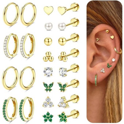 Jstyle Hypoallergenic Gold Stud Hoop Earrings for Women Men Surgical Stainless Steel Flat Back Earrings Small 14K Gold Huggie Hoops