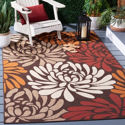 Chocolate and Terracotta Floral Synthetic Indoor/Outdoor Area Rug