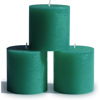3x3 Pillar Candles Set of 3 - Rustic Unscented No Drip Green Candles for Home Decor, Weddings, Centerpieces
