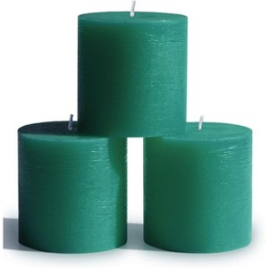 3x3 Pillar Candles Set of 3 - Rustic Unscented No Drip Green Candles for Home Decor, Weddings, Centerpieces - 1 of 4