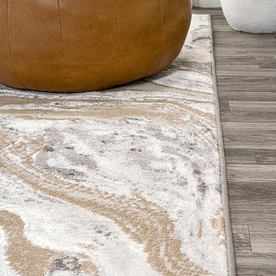 Marbled Swirl Ivory and Charcoal 5'x8' Synthetic Area Rug