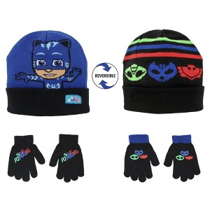 PJ Masks Reversible Winter Hat and 2 Pair of Gloves or Mittens Set, Boys Age 2-7 - 1 of 4