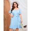 WhizMax Women's Casual Plus Size Square Neck Dress Short Sleeve Dress High Waist Ruffle Summer Midi Dress with Belt - 2 of 4