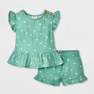 Baby Girls' Ruffle Sleeve Gauze Shorts Set - Cat & Jack™