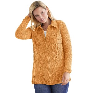 Woman Within Plus Size Chenille Zip Cable Cardigan - 1 of 4