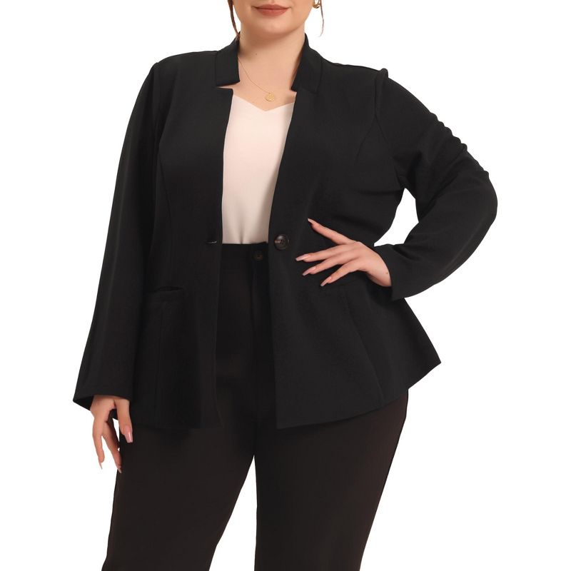 Agnes Orinda Women's Plus Size Button Long Sleeve Office Work Business Suit Blazer Jackets, 1 of 6