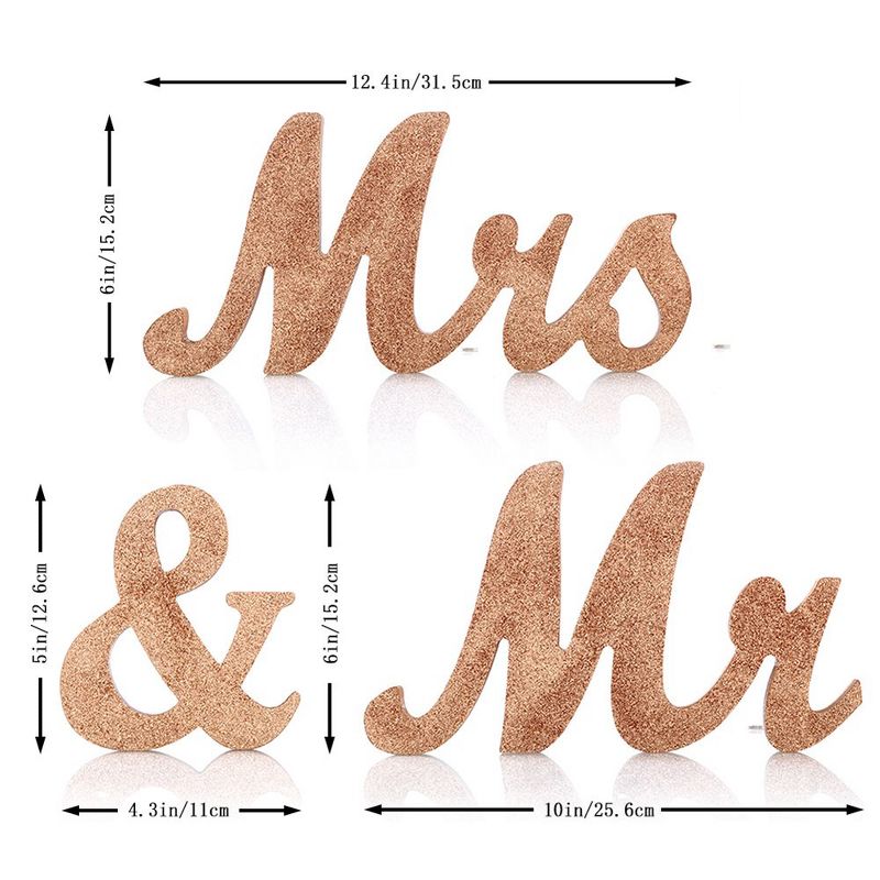Mr and Mrs Signs Wedding Sweetheart Table Decorations, Wooden Freestanding Letters (Rose Gold) - L, 2 of 6
