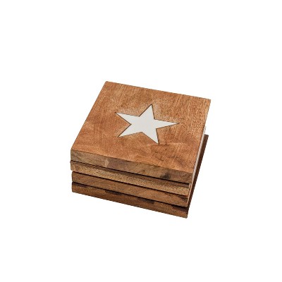 Set of 4 Stars & Stripes Coasters Mango Wood & Resin by Foreside Home & Garden