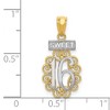Black Bow Jewelry 14k Yellow Gold and White Rhodium Filigree Sweet 16 Pendant, 11 x 23mm - 4 of 4