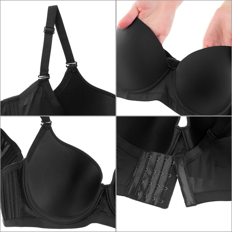 Agnes Orinda Women's Underwire Solid Seamless Comfort Push-Up Bra and Underwear Set, 3 of 6