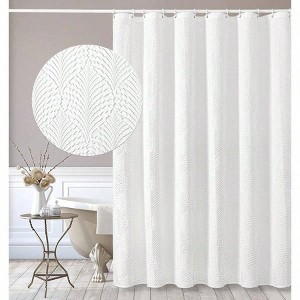 White Shower Curtain 3D Embossed Textured Fabric Bathroom Curtain Modern Farmhouse Chic Soft Cloth Set with Hooks 72x72 - 1 of 4