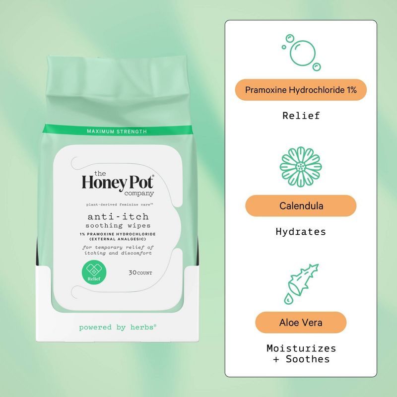 The Honey Pot Company, Anti-Itch Soothing Wipes with 1% Pramoxine Hydrochloride - 30ct, 5 of 14