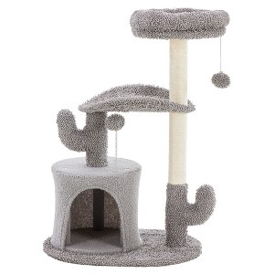 JIONJOY 33" Small Cat Tree Tower - Cactus Design with Curved Bed, Sisal Scratching Posts & Condo, Indoor Grey Cat Furniture - 1 of 4