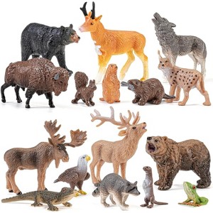 16-Piece Woodland Animal Figurines - Realistic Wolf, Bear & Bison Set for Cake Decor & Play - 1 of 4
