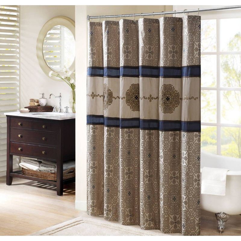 Perry Embroidered Shower Curtain Navy Blue, 3 of 7