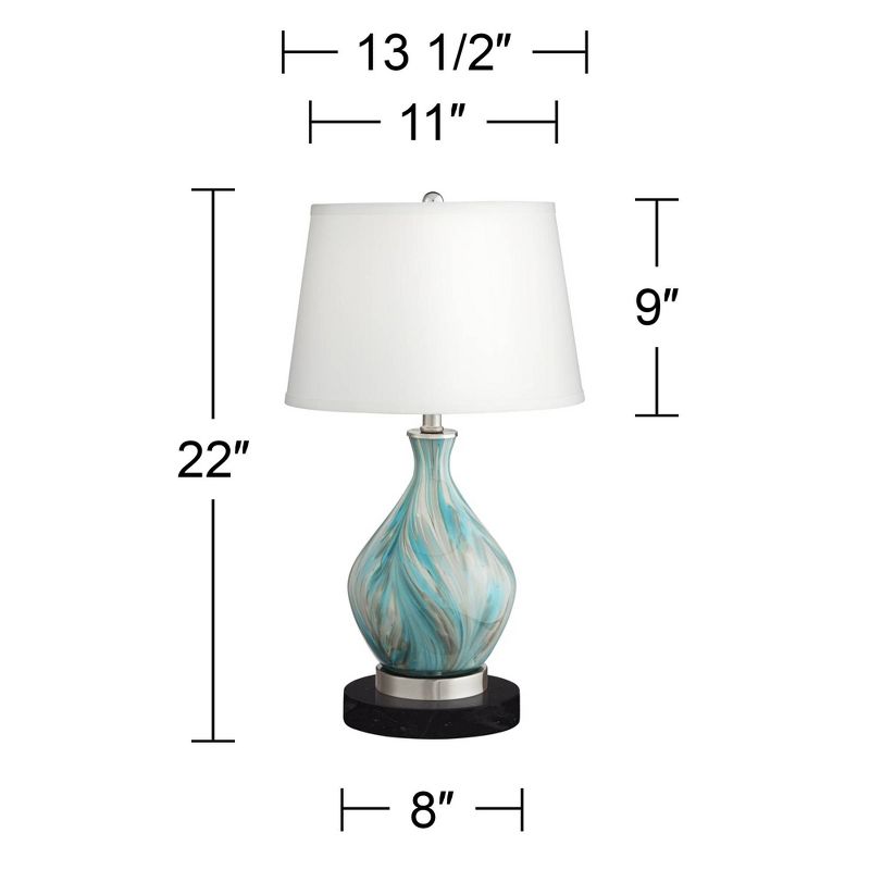 360 Lighting Cirrus Modern Accent Table Lamp with Round Black Marble Riser 22" High Blue Gray Drum Shade for Bedroom Living Room Office House Home, 4 of 8
