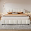 ORRD King Size Platform Bed, Beige Bouclé Upholstered Frame with Curved Design Headboard - 4 of 4