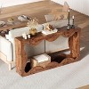Farmhouse Console Table for Entryway, Slim Wood Scalloped Sofa Table Behind Couch with Storage Shelf, Rustic Hallway Furniture for Living Room brown - 4 of 4