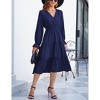 Women's Wrap V Neck Midi Dress Casual Long Sleeve Smocked Waist A Line Pleated Tiered Flowy Long Dress - 2 of 4