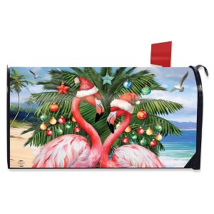 Briarwood Lane Christmas Mailbox Cover  - Standard Size - Festive Flamingos For Christmas Mailbox Cover - 1 of 2
