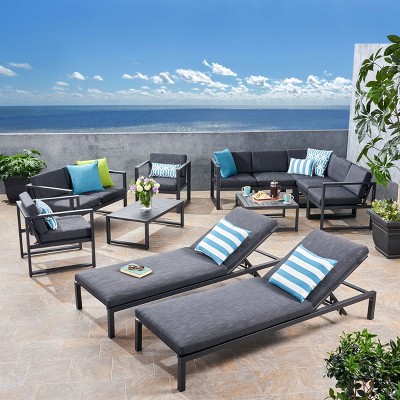 Christopher Knight Home Navan Outdoor Mesh and Aluminum 11 Seater Estate Collection with Cushions