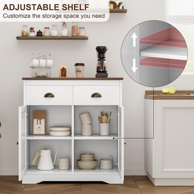 White 2-Drawer Wooden Buffet Cabinet with Dark Brown Top