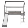 NicBex Twin Size Bunk Bed Classic House Shape Loft Bed Pine Frame Bed Frame with Guardrails, Slide and Ladder, No Box Spring Required, Gray - 3 of 4