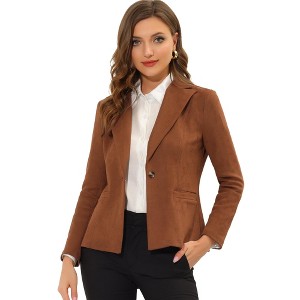 INSPIRE CHIC Women's Lapel Collar Long Sleeve Faux Suede Work Office Blazer - 1 of 4