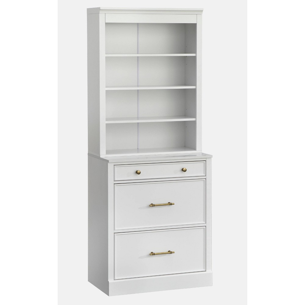 Lifestorey 2pc Harrington Modular Faux Marble Office Cabinet Set Hutch White: Farmhouse Style, Faux Marble Surface, MDF Construction