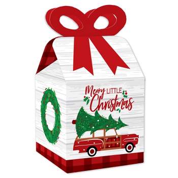 Big Dot of Happiness Merry Little Christmas Tree - Square Favor Gift Boxes - Red Car Christmas Party Bow Boxes - Set of 12