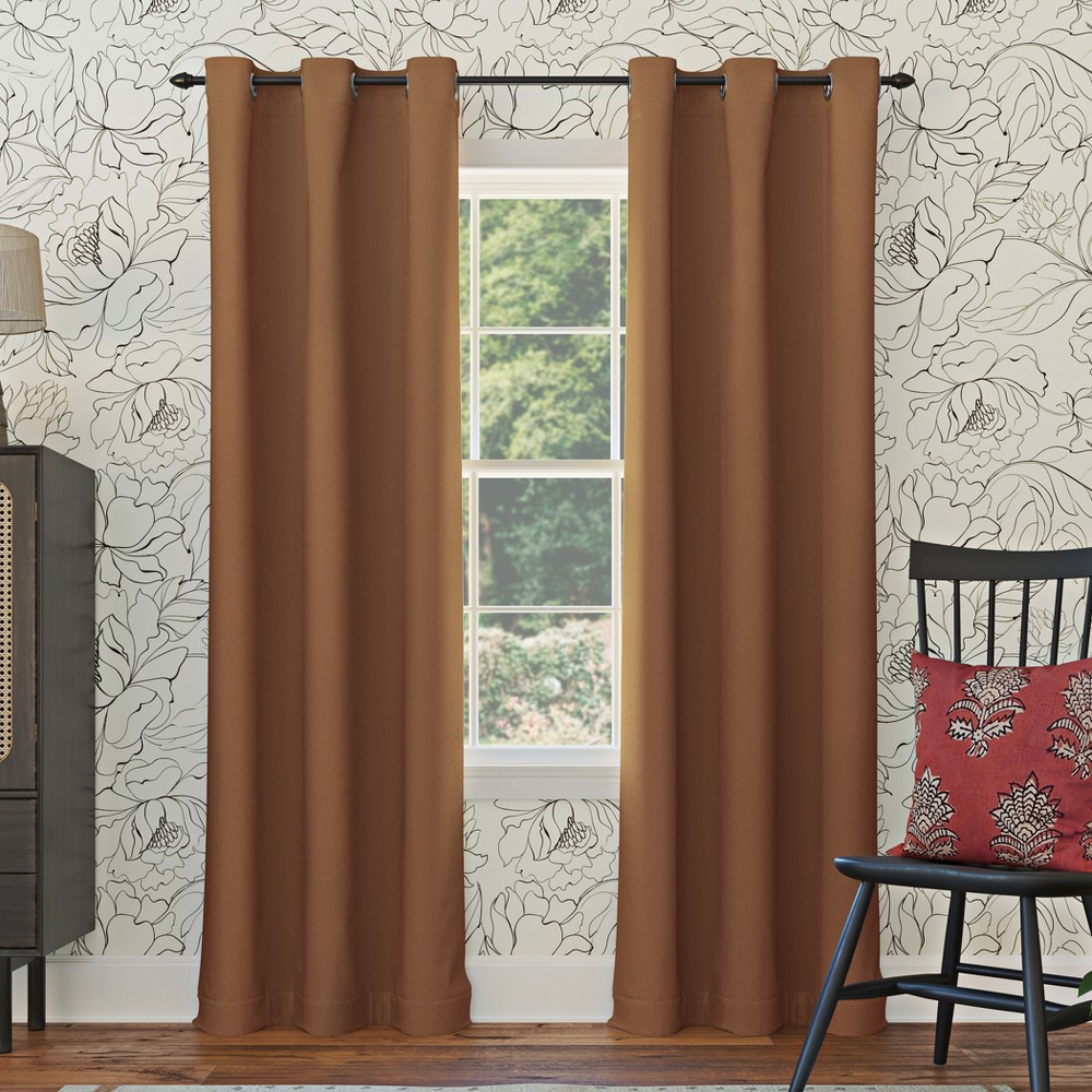 40"x95" Sun Zero Blackout Kenneth Energy Saving Grommet Curtain Panel Sunbaked Brown: Modern Thermal Insulated