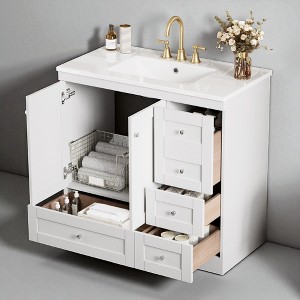 36" Bathroom Vanity with Ceramic Sink, 4 Soft-Close Drawers, 2 Doors, Aluminum Handles, Freestanding Vanity Cabinet - 1 of 4