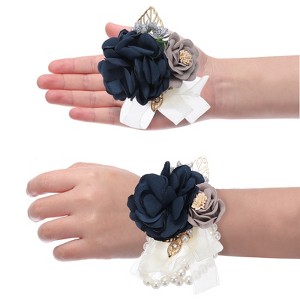Unique Bargains Silk Wedding Prom Artificial Rose Boutonniere and Wrist Corsage Set - 1 of 3
