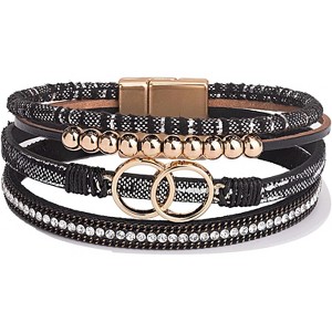 Boho Wrap Bracelet with Infinity Design, Leather Cuff Bangle with Magnetic Clasp, Stackable Jewelry Gift for Mom - 1 of 4