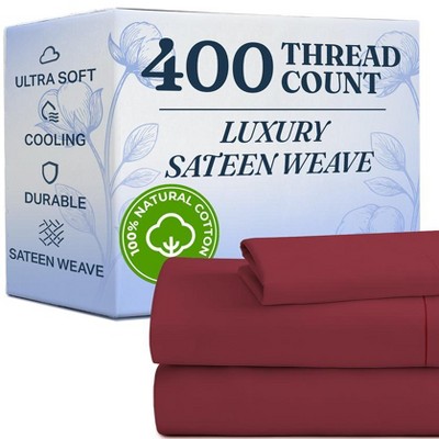 100% Cotton 400 Thread Count 4 Piece Sheet Set - Soft & Cozy Sateen Bed Sheets - CGK Linens