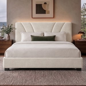 Novilla King Upholstered Bed Frame with Storage Drawers, Adjustable ...