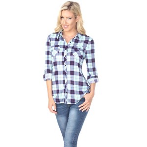 Women's Oakley Stretchy Plaid Tunic Top with Pockets - White Mark - 1 of 3