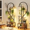 2 Pack 6 Tier Indoor Tall Plant Stand, Metal Plant Stand with Detachable Wheels, Half Heart Shape Plant Stands, for Home Patio Lawn Balcony, Brown - 2 of 4