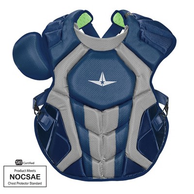 All-Star Sports S7 SEI Certified 16.5 Inch Axis Adult Baseball Softball Catcher Chest Protector with Shoulder and Throat Molded PE Plates, Navy