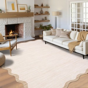 Washable Rug Modern Scalloped Rug Non Slip, Neutral Indoor Carpet - 1 of 4