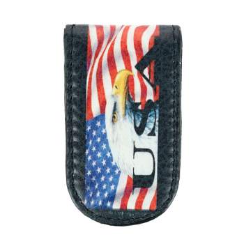 CTM Men's Leather American Flag and Eagle Magnetic Money Clip