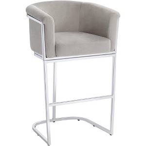 Studio 55D Reign Chrome Bar Stool 31" High Modern Gray Velvet Upholstered Cushion with Backrest Footrest for Kitchen Counter Height Island Home Shed - 1 of 4