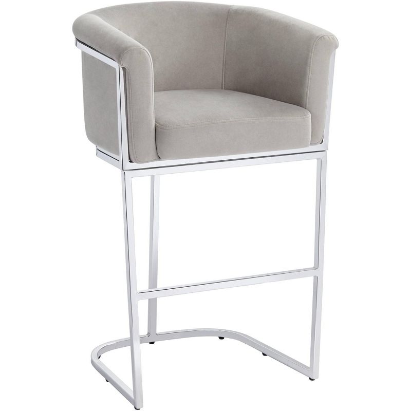 Studio 55D Reign Chrome Bar Stool 31" High Modern Gray Velvet Upholstered Cushion with Backrest Footrest for Kitchen Counter Height Island Home Shed, 1 of 10